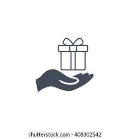 gift on his hand web icon. vector design