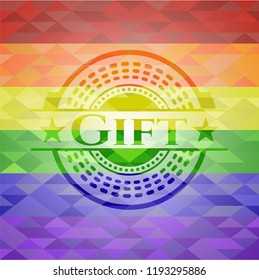 Gift on mosaic background with the colors of the LGBT flag