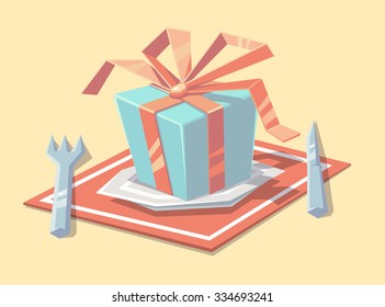 Gift on the plate. Vector illustration.
