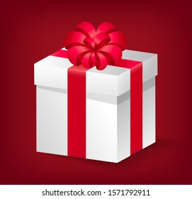 Gift on special occasion vector, isolated white square box. Congratulation with holidays or events. Container with decorative tape and wrapping paper. Birthday or christmas celebration flat style