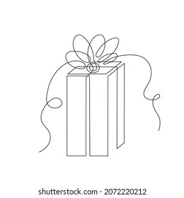 Regalo arte de una línea, contorno continuo dibujado a mano. Doodle, sketch style, minimalismo. Regalo de vacaciones, sorpresa festiva, recuerdo. Aislado. Ilustración del vector