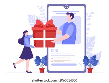 Gift in Online Sale to Give Big discount with Balloon, Credit Card and Shopping Bag for Website Banner or Poster. Background Vector illustration