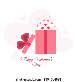 Gift open box and confetti hearts. Happy Valentine's Day. Vector illustration. For banner, card, poster.
