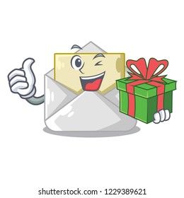 With gift open envelope on cartoon shape blank