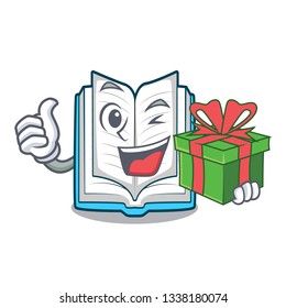 With gift opened book in the shape mascot