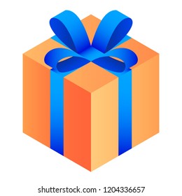 Gift orange box icon. Isometric of gift orange box vector icon for web design isolated on white background