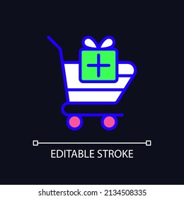 Gift for order pixel perfect RGB color icon for dark theme. Purchase bonus. Marketing strategy. Online shop. Simple filled line drawing on night mode background. Editable stroke. Arial font used