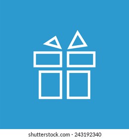 gift outline icon, isolated, white on the blue background. Exclusive Symbols 