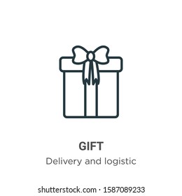 Gift outline vector icon. Thin line black gift icon, flat vector simple element illustration from editable delivery and logistic concept isolated on white background