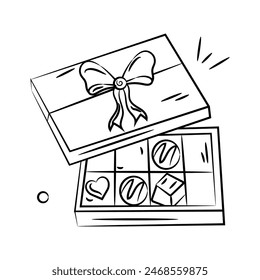 A gift pack of chocolate, hand drawn doodle icon of chocolate gift box