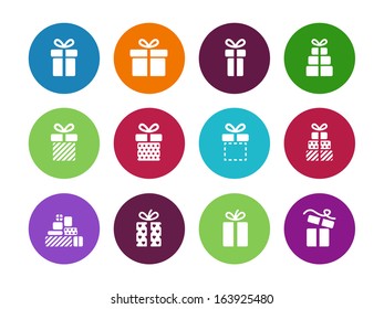 Gift package circle icons on white background. Vector illustration.
