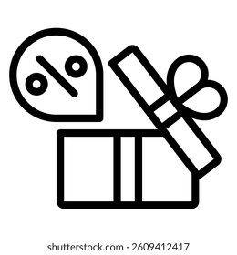 Gift package with discount line icon, shopping concept. Vector graphics. Price fall bubble and box sign on white background, style mobile or design
