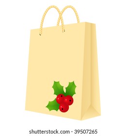 Gift package with holly isolated on a white. Vector illustration.