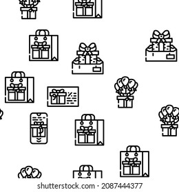 Gift Package Surprise On Holiday Vector Seamless Pattern Thin Line Illustration