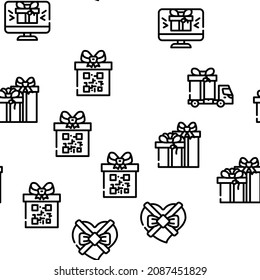 Gift Package Surprise On Holiday Vector Seamless Pattern Thin Line Illustration