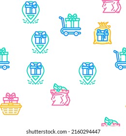 Gift Package Surprise On Holiday Vector Seamless Pattern Color Line Illustration
