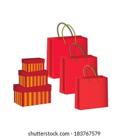 gift packages and boxes on a white background