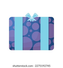 Gift packaging with blue ribbon and bow flat vector illustration