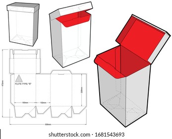 Gift Packaging Box Flute Type E (Internal measurement 15 x 10.2 + 22.5cm) and Die-cut Pattern. The .eps file is full scale and fully functional. Prepared for real cardboard production.