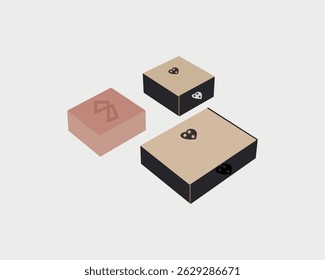 A gift packaging box vector set features stylish, editable illustrations of various gift boxes with ribbons, lids, and decorative elements, perfect for holiday designs, branding, invitations.
