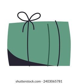 The gift is packed in fine craft paper. A stylish package greeting for the holidays.Gift wrapping tied with a string. Isolated birthday or anniversary box with wrapping paper. Sale, trading concept. 