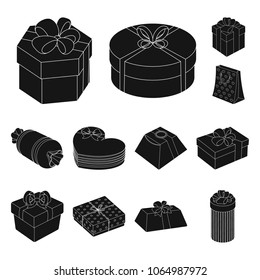 Gift and packing black icons in set collection for design.Colorful packing vector symbol stock web illustration.