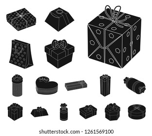 Gift and packing black icons in set collection for design.Colorful packing vector symbol stock web illustration.