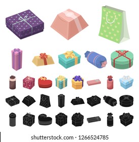 Gift and packing cartoon, black icons in set collection for design.Colorful packing vector symbol stock web illustration.