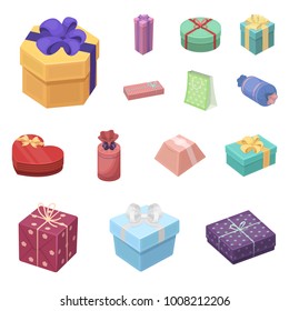 Gift and packing cartoon icons in set collection for design.Colorful packing vector symbol stock web illustration.