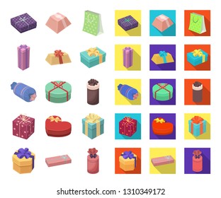 Gift and packing cartoon,flat icons in set collection for design.Colorful packing vector symbol stock web illustration.