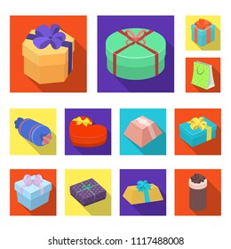 Gift and packing flat icons in set collection for design.Colorful packing vector symbol stock web illustration.