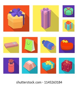 Gift and packing flat icons in set collection for design.Colorful packing vector symbol stock web illustration.