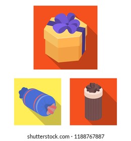 Gift and packing flat icons in set collection for design.Colorful packing vector symbol stock web illustration.
