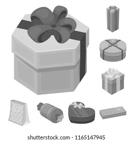 Gift and packing monochrome icons in set collection for design.Colorful packing vector symbol stock web illustration.