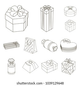 Gift and packing outline icons in set collection for design.Colorful packing vector symbol stock web illustration.