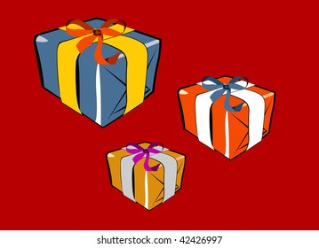 Gift packs on red background