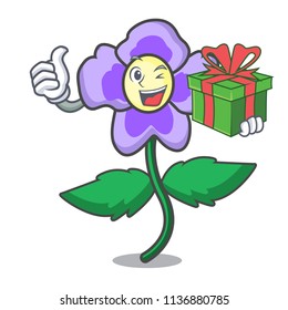 With gift pansy flower mascot cartoon