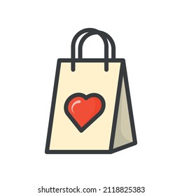 Gift paper bag icon. A simple image of a package with a heart. Vector.