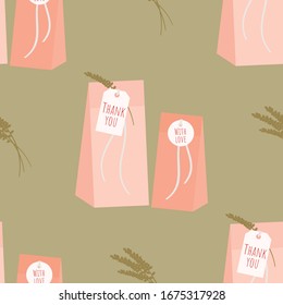 
Patrón de bolsas de papel de regalo. Paquetes de naves. Ilustración plana de patrón vectorial. 