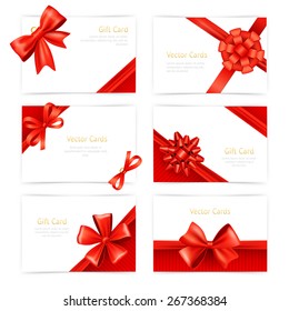 Gift paper cards set with red silk ribbon decoration isolated vector illustration