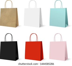 Bolsas de papel de regalo coloridas, con malla degradada, ilustración vectorial