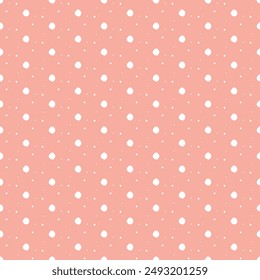 Gift paper  pattern. Pink and white Polka dot seamless cover. Hand drawn circle print. Vector illustration