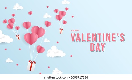 Gift with paper pink heart in Valentine's Day on blue background , Flat Modern design , illustration Vector EPS 10