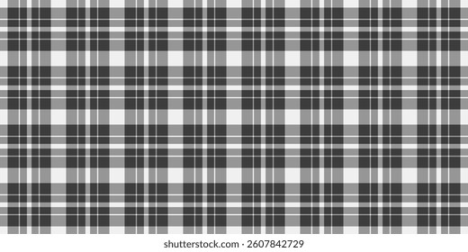 Gift paper seamless plaid background, fit tartan vector textile. Industry fabric texture pattern check in vintage gray and grey colors palette.