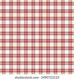 Gift paper seamless tartan textile, quality check fabric plaid. Warmth vector pattern background texture in white and red colors palette.