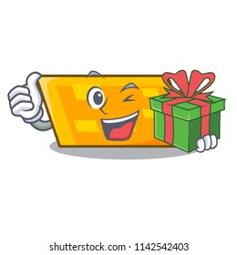With gift parallelogram mascot cartoon style