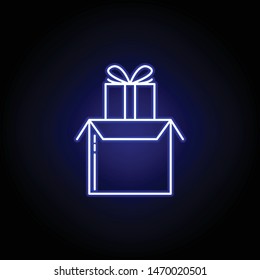 gift parcel line icon in blue neon style. Set of logistics illustration icons. Signs, symbols can be used for web, logo, mobile app, UI, UX