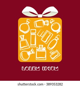 Gift with perfume bottles. Collection of different perfumes. Vector illustration