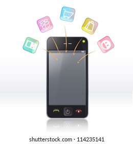 Gift phone with ribbons. Isolated vector background design.