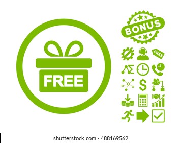 Gift pictograph with bonus pictures. Vector illustration style is flat iconic symbols, eco green color, white background.
